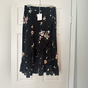 Lauren Conrad black floral print high-low skirt. Size medium, new with tags.